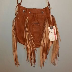 Tan Fringe Union Bay Pleather Vegan Leather Bucket Sinch Magnetic Closure Purse